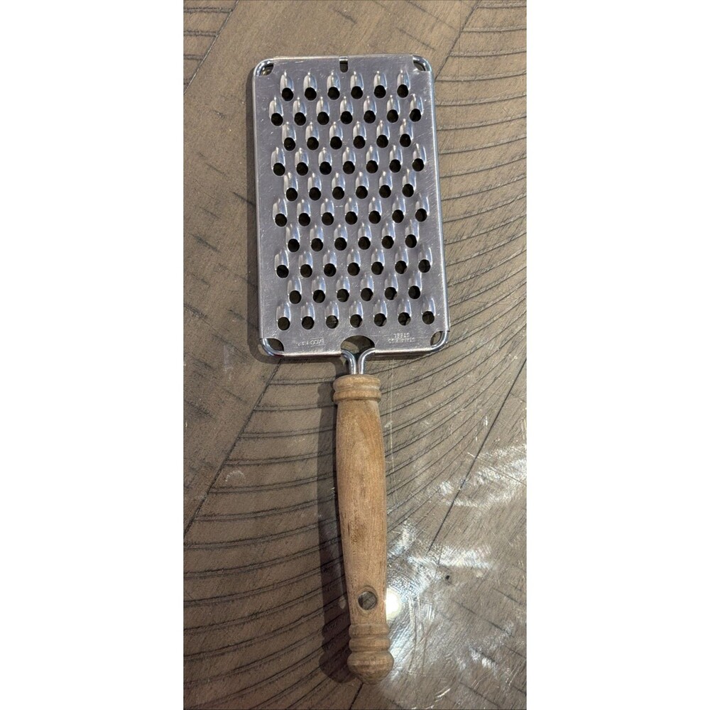 Vintage EKCO Stainless Steel Flat Grater brown wood Handle USA